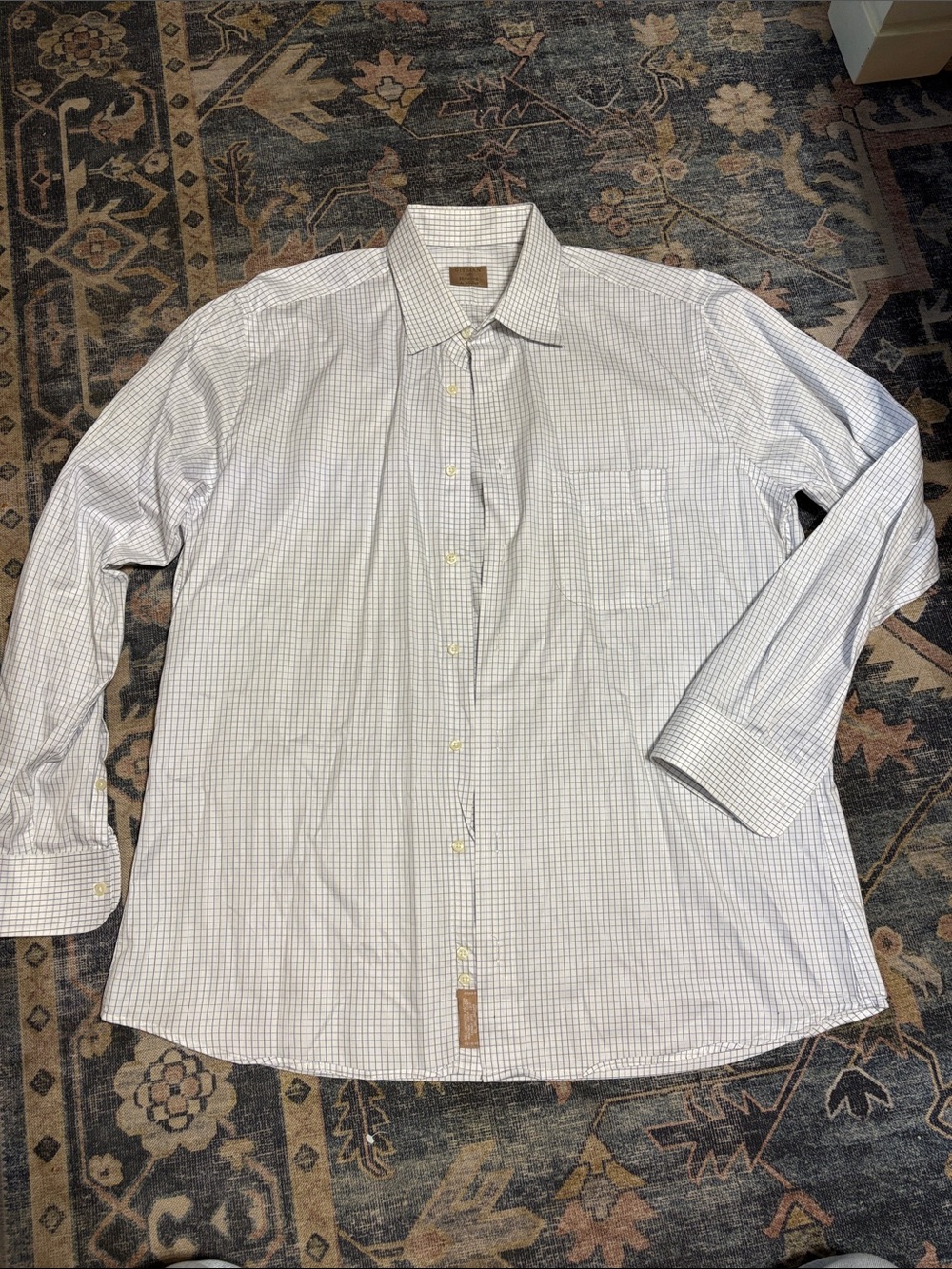 Men's Light Blue Micro-Check Dress Shirt — Button-Front Collar